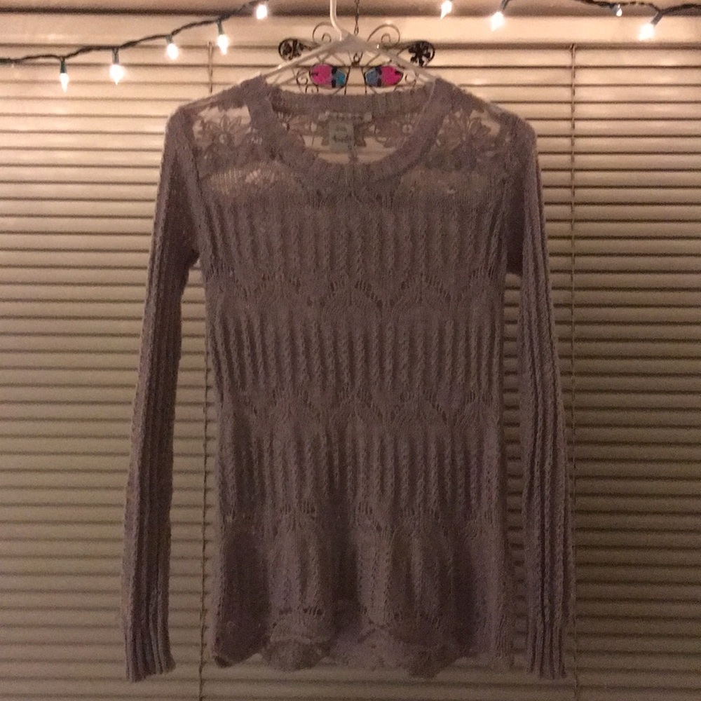 Gray Crocheted Sweater with Lace
